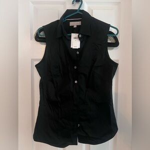 NWT: Banana Republic Black Sleeveless Collared Button-Down Top